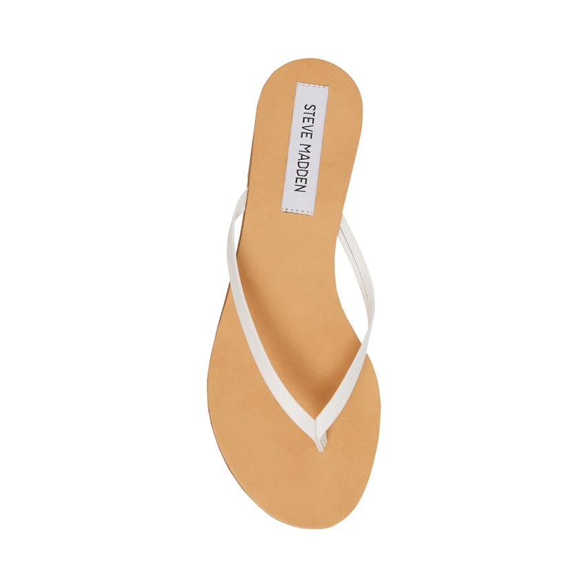 White Steve Madden Image Leather Women's Flip Flops | PH 8029HJW